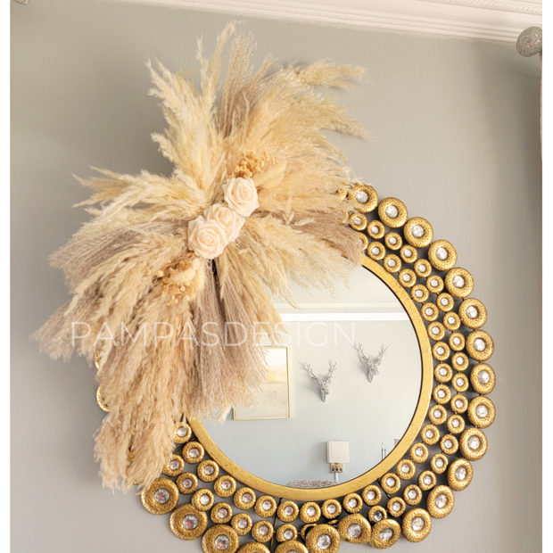 Pampas Wall Arrangement Palm Leaf Wedding Baby Shower Decor Cream Roses - Style B