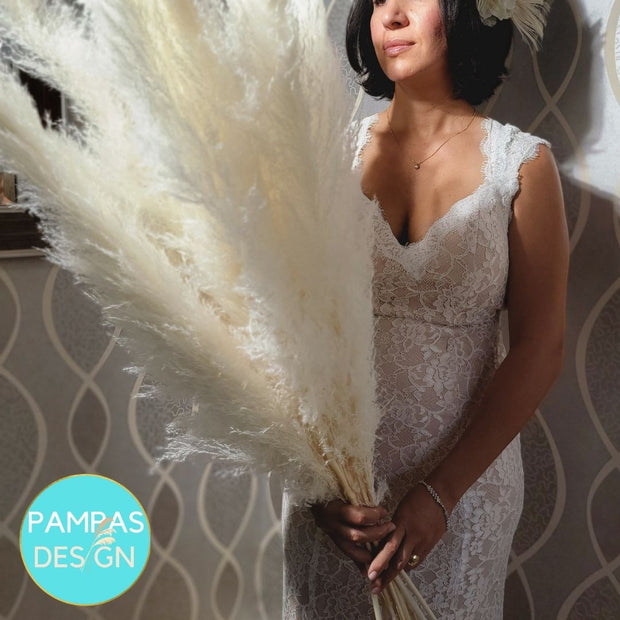 Large Fluffy Soft Pampas Grass White - Style Emma